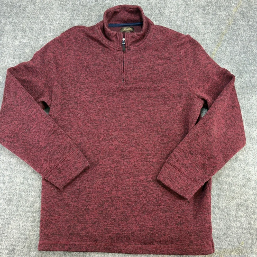Tasso Elba Quarter Zip Pullover Sweater Marled Burgundy Size L